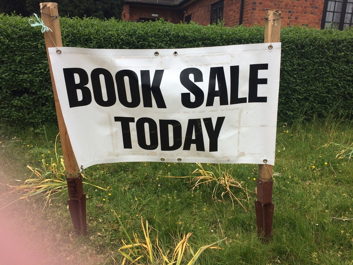 Tewin Book Sale sign outside the Memorial Hall