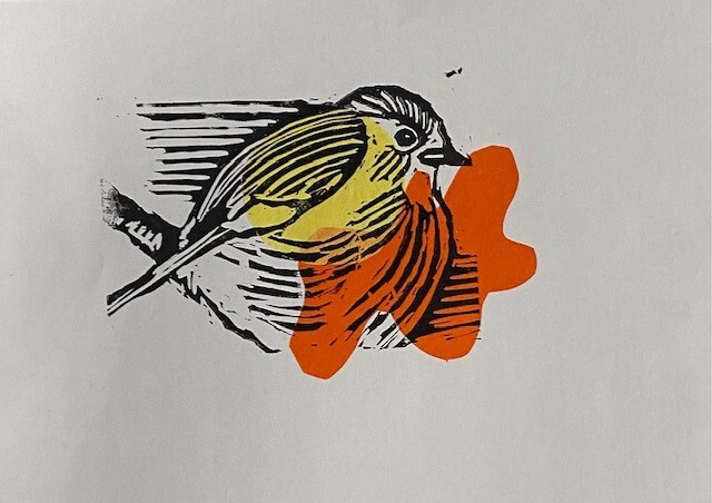 Lino print of bird