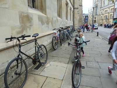There are a lot of cyclists in Cambridge. They  have an assortment  of bikes. They all have to contend with buses lorries  & cars  Sheer madness.Didn't see any accidents. 